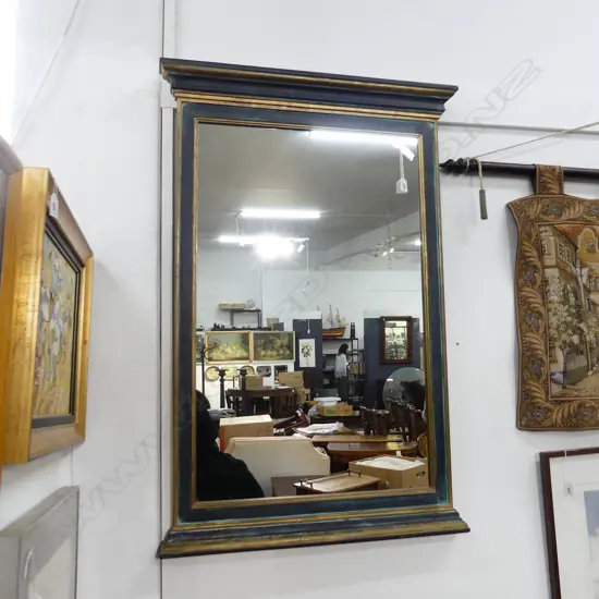 ITALIAN MADE HANDPAINTED AND GILDED RECTANGULAR WALL MIRROR. H. 1100mm w. 740mm