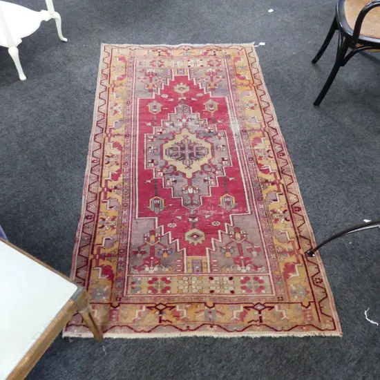 HAND KNOTTED ALL WOOL RUG some attractive wear 1900x1000mm