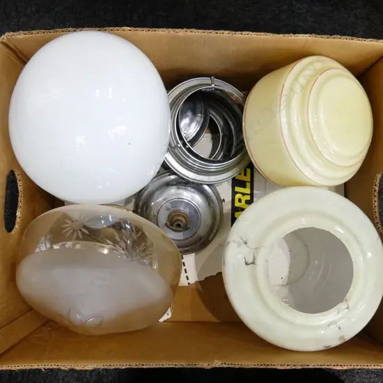 BOX LOT ASST OLD LIGHT FITTINGS 