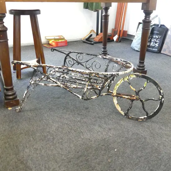 LG METAL ORNAMENTAL WHEEL BARROW - PAINT WEAR, L. 930MM