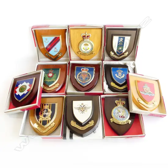 11 ASST. BRITISH MILITARY HERALDIC SHIELDS, ALL BOXED H.180mm