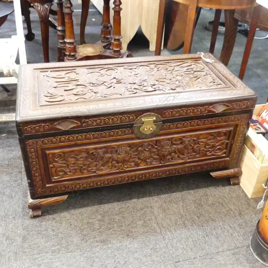 LG CAMPHOR WOOD CARVED CHEST  860X 420MM