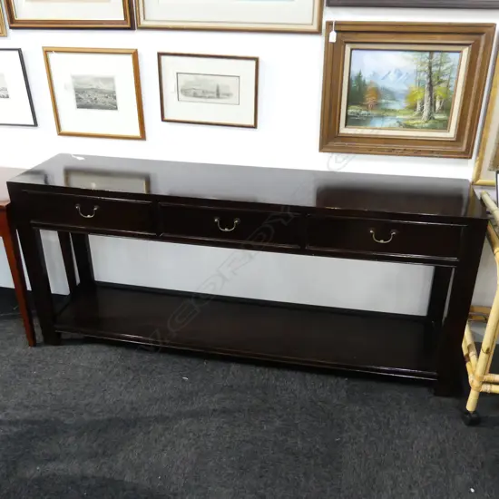 BLACK LACQUER LONG HALL STAND, L. 1800MM