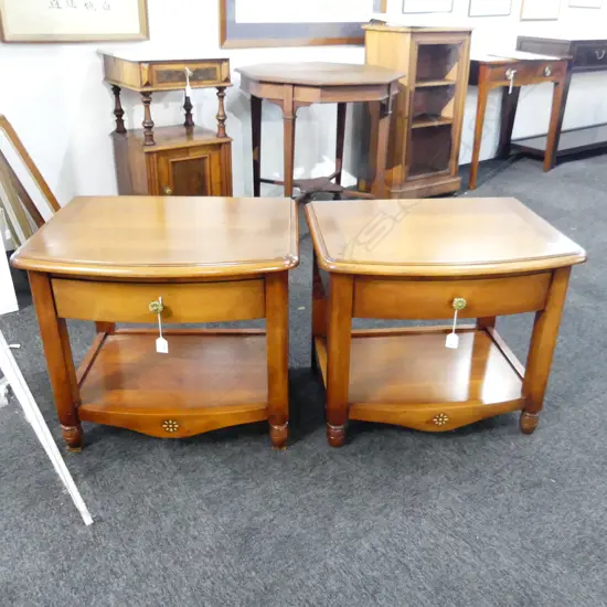 PAIR 20THC SINGLE DRAWER BEDSIDE TABLES, WITH LOWER TIER . H. 520mm