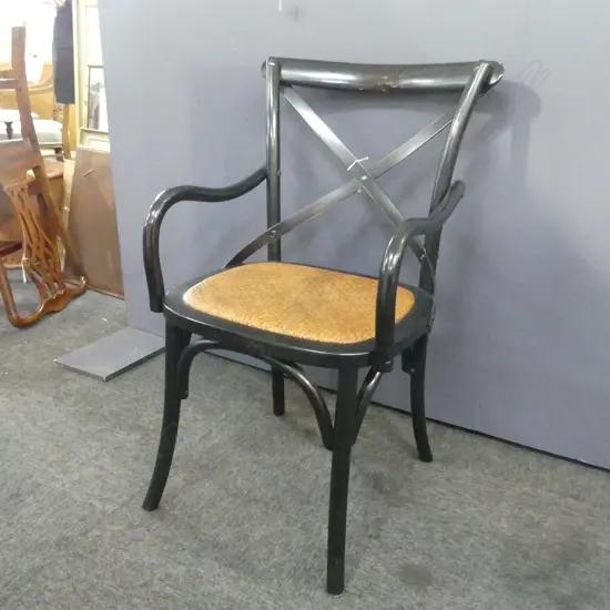 EBONISED BENTWOOD STYLE CARVER CHAIR.