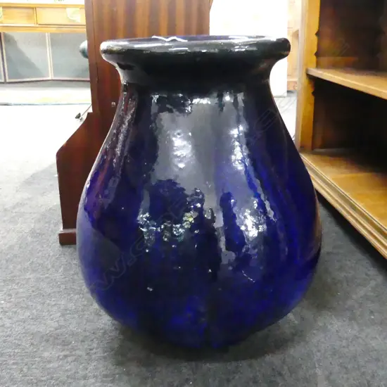 LG BLUE GLAZED STONEWARE GARDEN POT H. 500MM