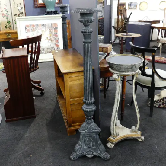 2 VERY TALL BLACK METAL CANDLE HOLDERS  H. 1370MM