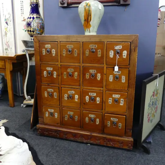 ORIENTAL VINTAGE  APOTHECARY, 16 DRAWERS,  840 X 500 X 620MM