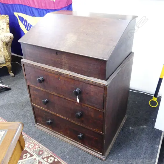 GEORGIAN OAK 3 DRAWER BUREAU CHEST w. DESK TOP 800x600x1085mm