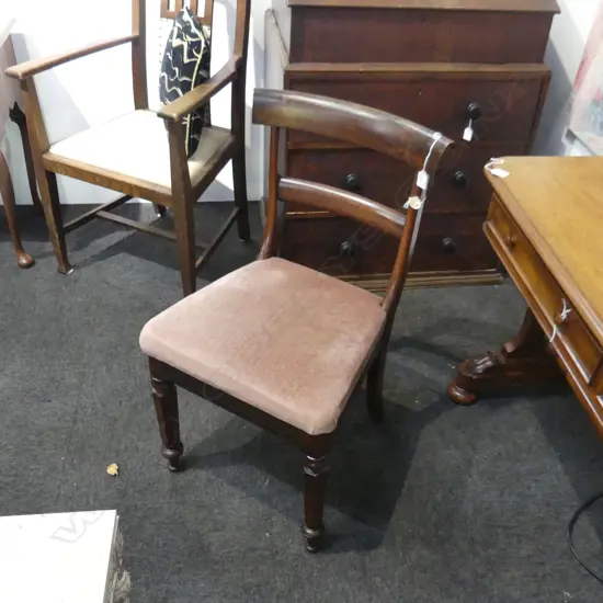 OLD WOODEN BACK VELVET SEAT CHAIR