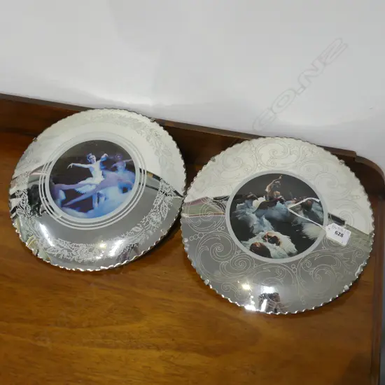 2 RETRO CONVEX MIRRORS w. BALLET PRINTS 290mm dia