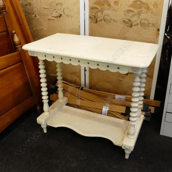 WHITE PAINTED BARLEY TWIST HALL TABLE, L. 820MM