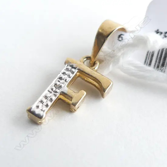 9CT YELLOW GOLD & DIAMOND 'F' PENDANT 0.5GMS