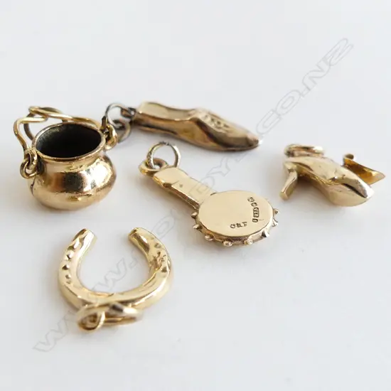 FIVE 9CT GOLD CHARMS, 3.4GMS