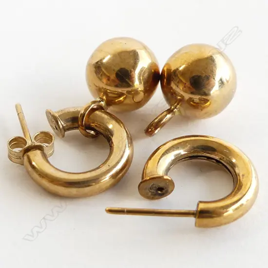 1 PR 9CT GOLD  HOOP EARRINGS; 1 PR SM BALL DROPS FOR EARRINGS   4.2GMS