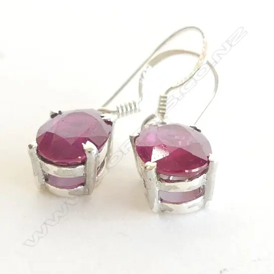 STG SILVER & DOUBLE CROWN SET RUBY DROP EARRINGS (GLASS FILLED)