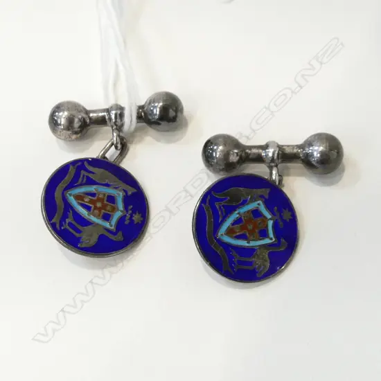 AUSTRALIAN INTEREST PR SILVER & ENAMEL CUFFLINKS 