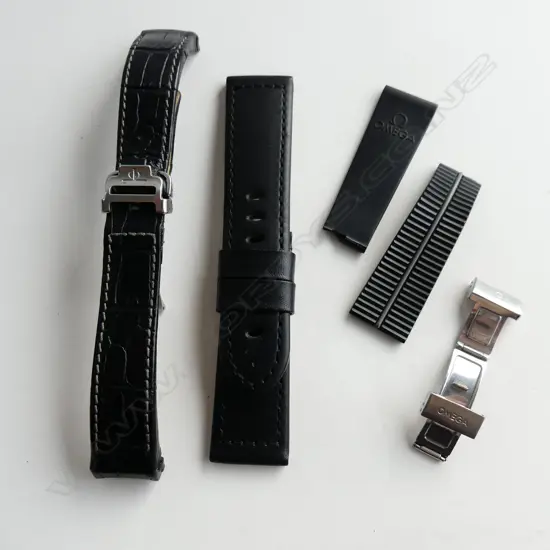 3 WATCH STRAPS: 1 W BAUME & MERCIER CLASP + PANERAI AUSTRIAN LEATHER STRAP + OMEGA CLASP W BROKEN STRAP