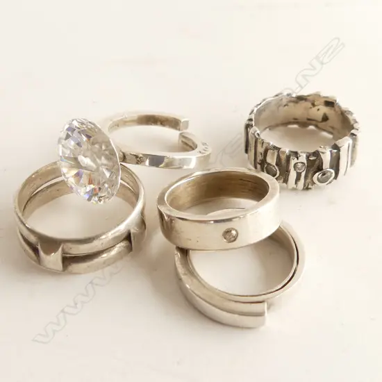 5 ASST 925 SILVER RINGS  BY KIM BRICE, 2 WITH SM DIAMONDS, C 2007