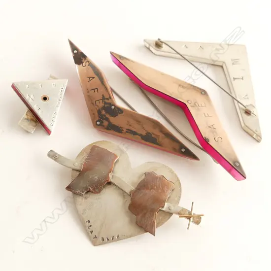 5  BROOCHES BY KIM BRICE, 925 SILVER, COPPER & RESIN, C1990'S