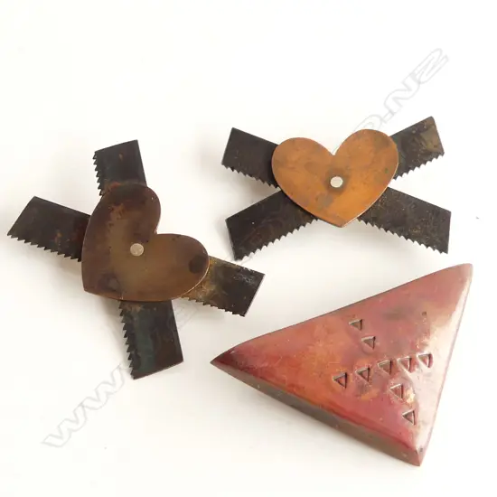 3  BROOCHES BY KIM BRICE, 925 SILVER, COPPER & STEEL, C 1990'S