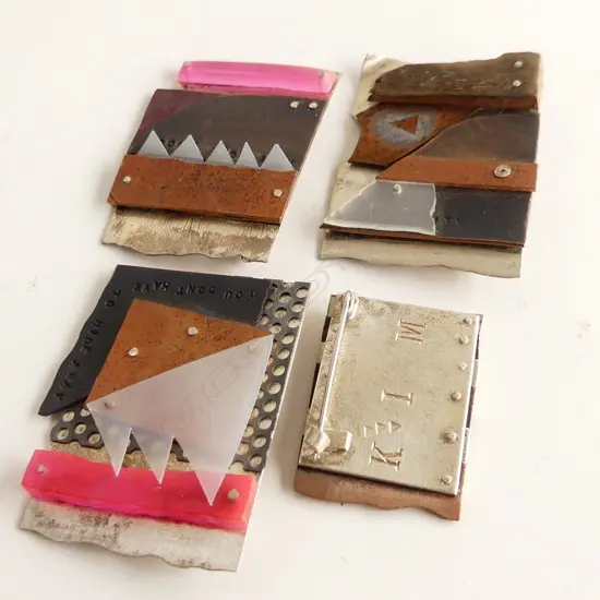 4 BROOCHES BY KIM BRICE, 925 SILVER, COPPER & RESIN, C.1990'S