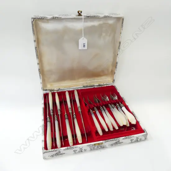 16 PCE STG SILVER & MoP FRUIT CUTLERY BOXED SET, SHEFFIELD 1862