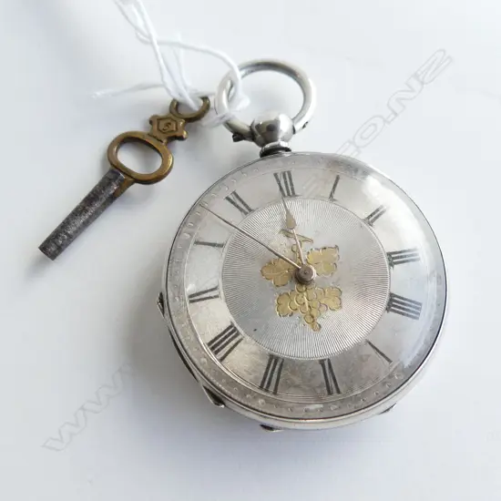 STAUFFER SWISS FINE SILVER POCKET WATCH w. KEY WORKING 
