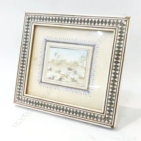SMALL INDIAN MINIATURE ARTWORK INLAID FRAME 110x120mm overall