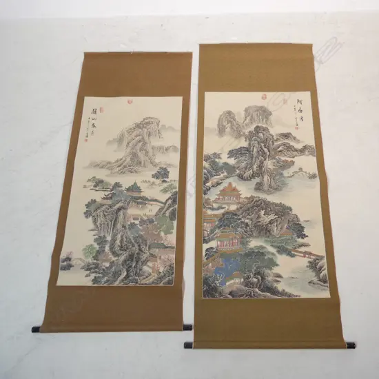 2 LARGE CHINESE LANDSCAPE SCROLLS