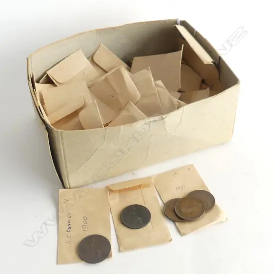 BOX OF OLD COPPER PENNIES NZ ETC