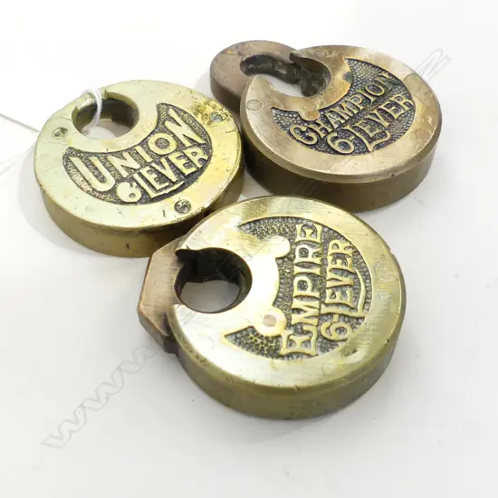 3 VINTAGE 6 LEVER LOCKS; UNION, EMPIRE & CHAMPION 60mm dia