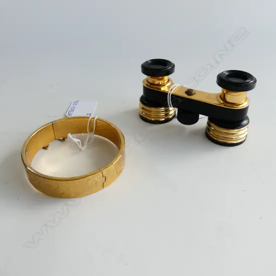 VINTAGE OPERA GLASSES & GOLD PLATED HINGED BRACELET