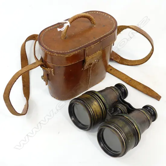 PR EARLY 20THC FIELD BINOCULARS IN LEATHER CASE some faults