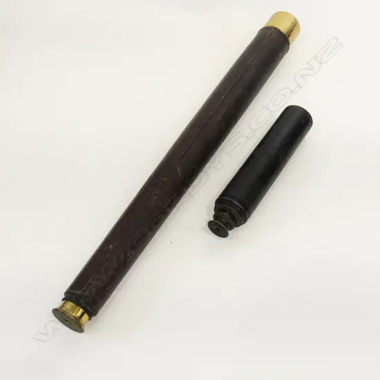 2 ANTIQUE LEATHER TELESCOPES; 1 BY CARY 187 STRAND, LONDON w. MILITARY ARROW L.725mm