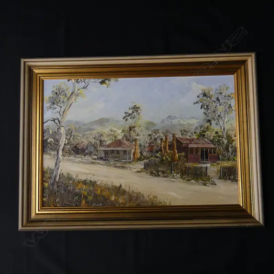 J.J.BENDLEZ. OIL ON BOARD. AUSTRALIAN STREET SCENE. 420 X 630mm