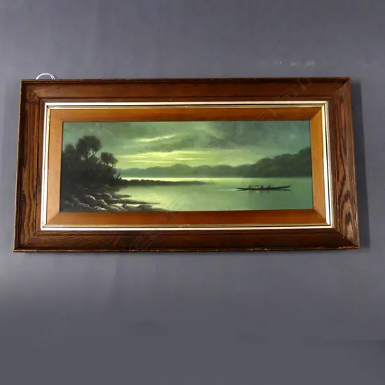 J. A. BOND COLONIAL MOONLIT LAKE SCENE - PASTEL 240x660mm