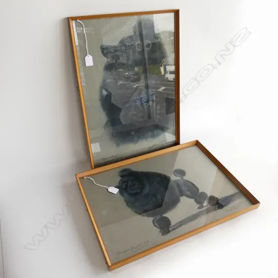 2 BEATRICE M WHITE PASTELS OF BLACK POODLES, BOTH SIGNED & DATED 1964 / 65 360x510mm
