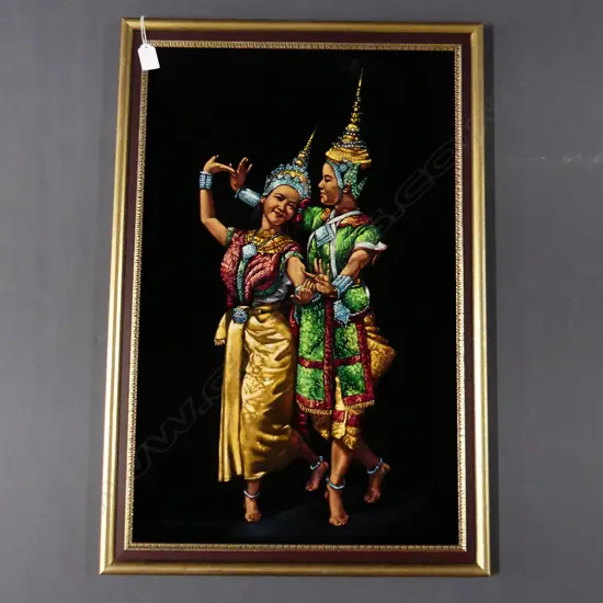 L. ANDREWS 'BALINESE DANCERS' OIL ON BLACK VELVET 1968 670x425mm