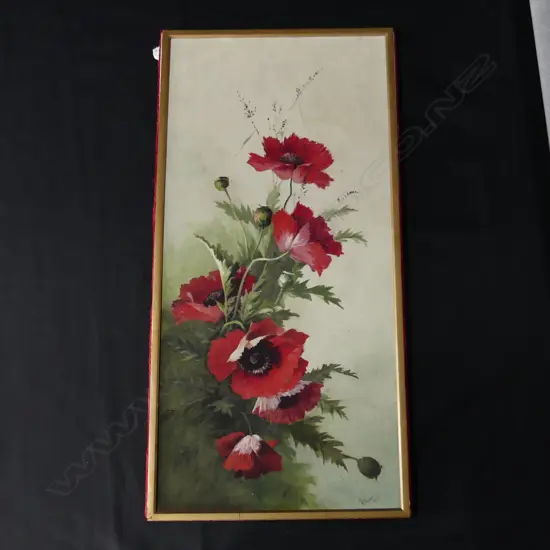 EARLY 20thC RED POPPY OIL ON CANVAS SIGNED A. L. JONES 24.9.11 735x350mm