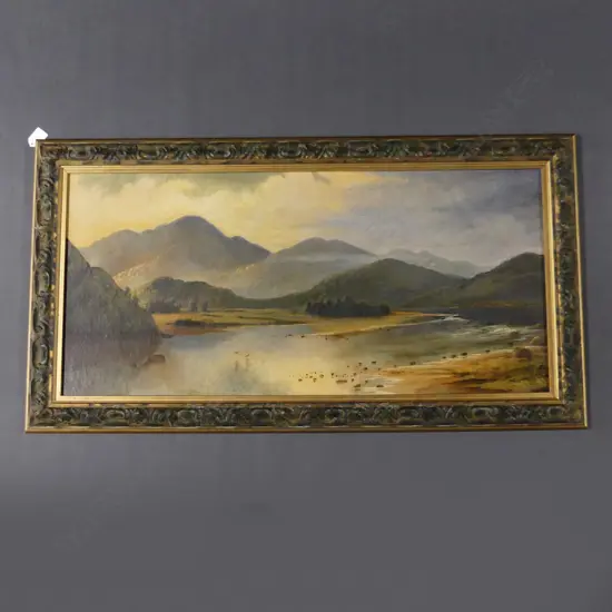 T. R. ATWOOD COLONIAL LANDSCAPE OIL ON BOARD, GILT FRAME 395x850mm
