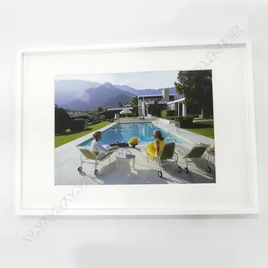 SLIM AARONS FRAMED DIGITAL PRINT ' POOLSIDE GOSSIP PALM SPRINGS'  580 X 400MM