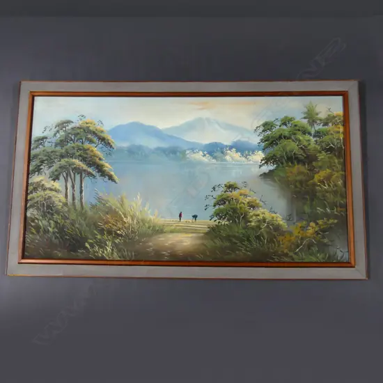 LG LAKE LANDSCAPE OIL ON BOARD 575x1105mm