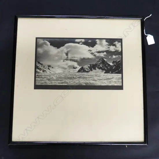 MRS PANCKHURST VINTAGE B & W PHOTO 'THE TASMAN GLACIER, MT COOK DISTRICT' 165 X 300mm