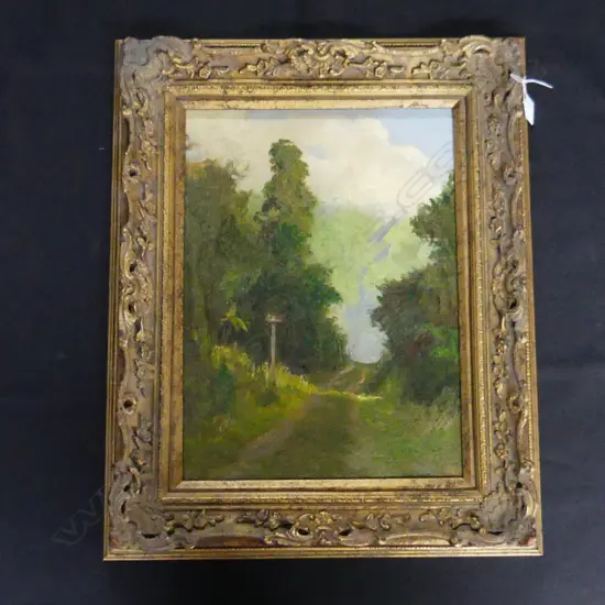 RICHARD WALLWORK (1882-1955) LANDSCAPE OIL ON CANVAS 380x280mm GOLD FRAME