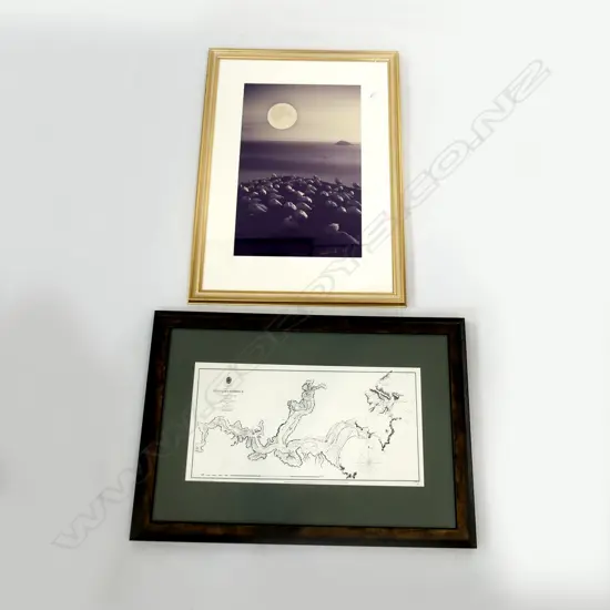 FRAMED HARBOUR CHART TUTUKAKA 850 BY580MM & PHOTOGRAPHIC PRINT OF MURIWAI