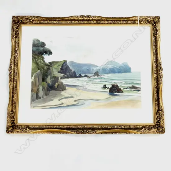 PEGGY SPICER - UNSIGNED & ATTRIBUTED 'COROMANDEL BEACH' WATER COLOUR 490 X 330MM