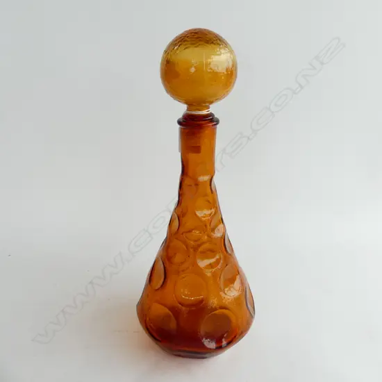 VINTAGE GENIE TYPE ORANGE 'THUMB PRINT' GLASS RETRO DECANTER H.360mm