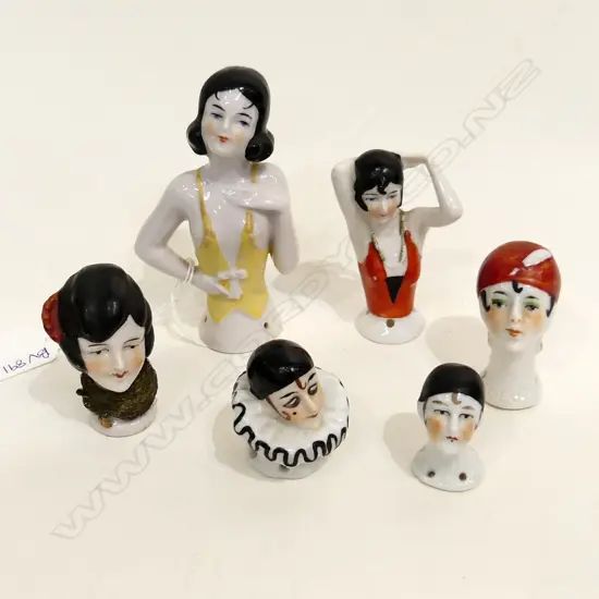 2 HALF DOLLS + 4 HEADS - 1920s PERIOD
