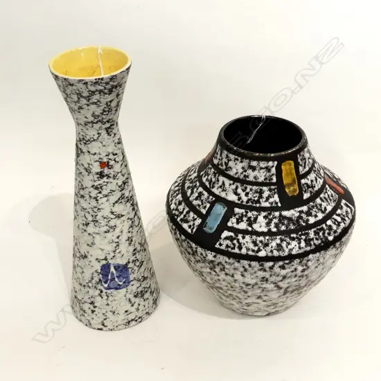 2 MID CENTURY WEST GERMAN VASES WITH BROWN & WHITE GLAZE H. 230 & 285MM